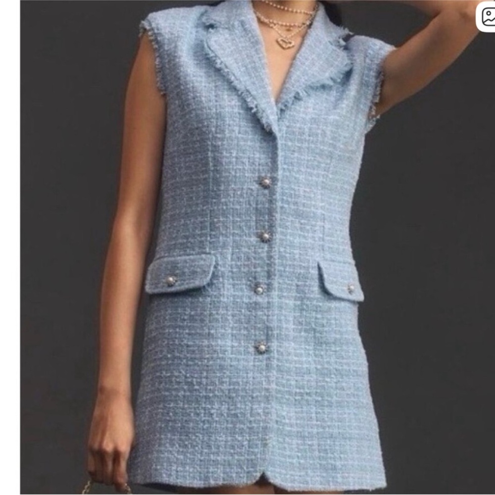 Chic MAEVE Blue Tweed Sleeveless Blazer Dress